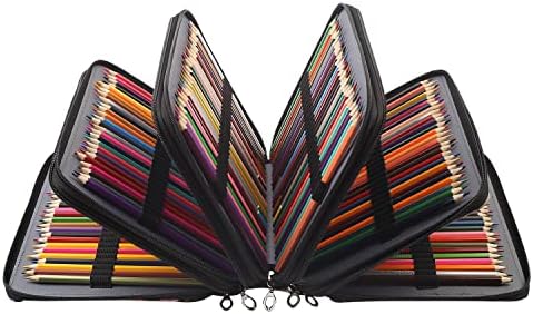 Shulaner 250 משבצות מארגן עפרונות צבעוני עם רוכסן עם רוכסן תיק עט גדול לקיבולת לאמן פרח שחור