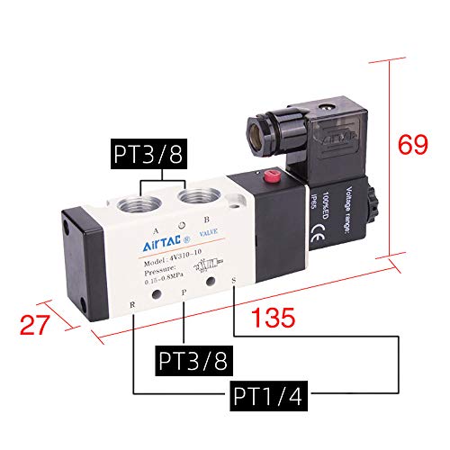 שסתום אוויר סולנואיד פנאומטי וולג'יי 4V310-10 AC 110V PT 3/8 2 מיקום 5 דרך בדרך כלל סגורה