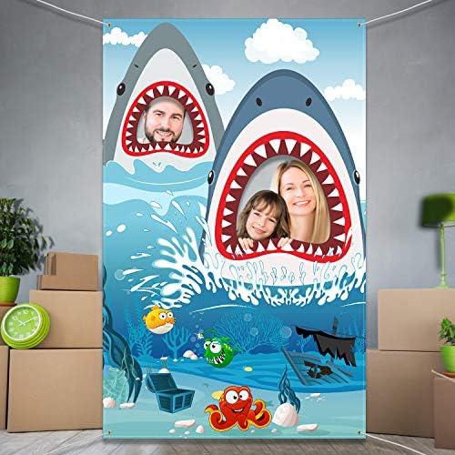 כריש אזור רקע אספקת כריש צילום רקע באנר עבור ילד ילדה יום הולדת ים כריש נושא מסיבת תינוק מקלחת קישוטי 70.8