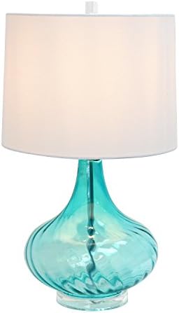 עיצובים אלגנטיים LT3214-BLU מנורת שולחן זכוכית עם בצל בד, כחול בהיר
