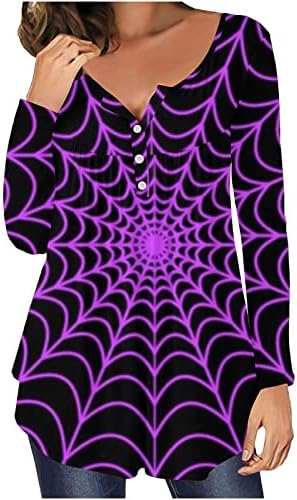 נרהברג נשים מקרית טוניקת חולצות ללבוש עם חותלות ארוך שרוול הנלי חולצות עכביש אינטרנט הדפסת בוטון