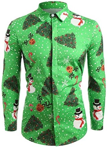 חולצת חג המולד פתיתי שלג סנטה קנדי ​​מודפסים גברים מודפסים כפתור מזדמן