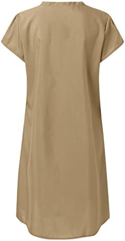 שמלת אופנה של Kulywon Womens צבע אחיד שרוול קצר V צוואר שמלת אורך אורך שמלת נשים שמלות לקיץ