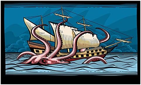 Ambesonne תמנון ספינת קרמיקה מחזיק מברשת שיניים, ספינת פיראטים מפליגה של קראקן עם הרפתקאת מפלצת ים דיונון,