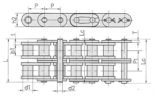 אמטרי 24B-2 ISO, קופסת 3.3 מטר, שרשרת רולר כפולה, 2122x3.3 ממ חלק מס ', 38.1 ממ מגרש, 25.4 ממ, 25.4 ממ, 101 ממ,