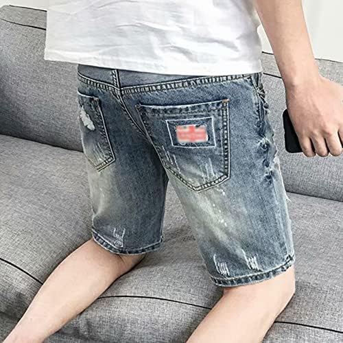 מכנסיים קצרים במצוקה מזדמנת של גברים מקצרים קיץ אופנה קלאסית ג'ינס קרוע קלאסי אורך ברך קצר חור וינטג 'ג'ין