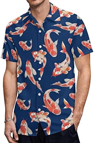 דג קוי דג כפתור שרוול קצר מזדמן כפתור חולצה על חולצה למטה חוף חוף לגברים