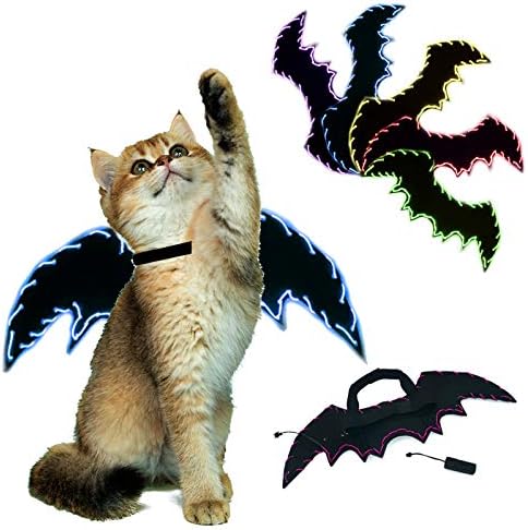 תלבושות לחג המולד של חתול לקישוט כנפי עטלף זוהרות לחתול ליל כל הקדושים אביזרי חג המולד בגדי חתול עם אורות