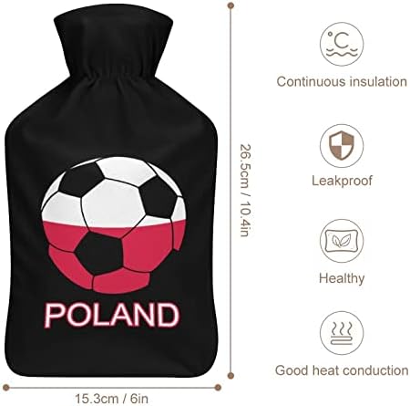 בקבוק מים חמים כדורגל פולין עם כיסוי קטיפה רכה שקית הזרקת מי גומי חמים 1000 מל