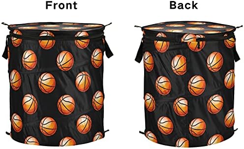 כדורסל שחור פופ -אפ פטיש כביסה עם סל אחסון מתקפל מכסה תיק כביסה מתקפל לפיקניקים קמפינג