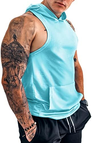 אימון לגברים גופיות ברדס עם כושר קפוצ'ונים ללא שרוולים יבש בכושר גוף פיתוח שריר חתוך חולצת טריקו