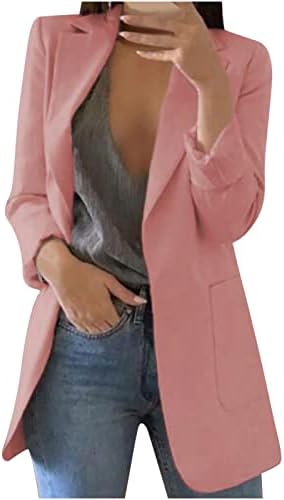 בלייזר פורמלי נשים פלוס גודל עבודה משרדי חליפה עסקית מעיל שרוול ארוך פתוח קרדיגן בצבע אחיד בלייזרס