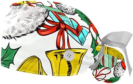 כובעים רפואיים של Ratgdn לנשים עם כפתורים שיער ארוך, כובע עבודה מתכוונן 2 חלקים, עץ חג המולד