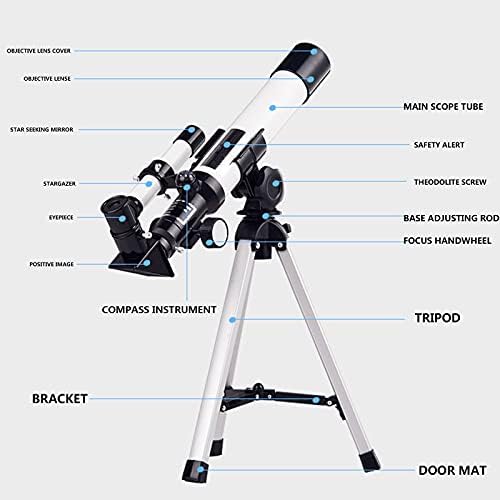 טלסקופ לילדים למבוגרים, טלסקופ רפרקטור 400/40 ממ עם חצובה מסגסוגת אלומיניום, 2 עיניות מסתובבות, הגדלה גבוהה,