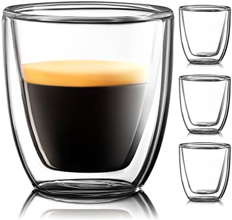 זכוכית אספרסו כוסות סט של 4-כפול דופן אספרסו כוסות 2.6 עוז-רחב איטלקי סגנון ברור דופיו אספרסו כוס