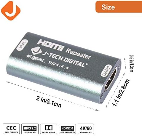 J-Tech דיגיטלי HDMI 2.0 משחזר חיבור חיבור מצמד מצמד מאריך אותות תמיכה בוסטר 1080p, 4kx2k@60Hz HDCP2.2/1.4