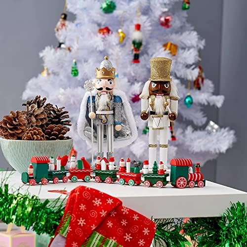 דמויות מפצח האגוזים מעץ חג המולד בגודל 10 אינץ ' - חייל המלך והשומר-קישוטי עץ, קישוטי צעצועים מסורתיים לחג