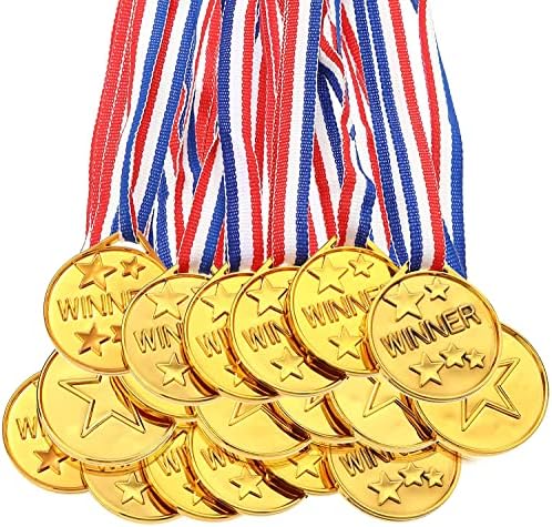 100 חתיכות מדליות זוכה מפלסטיק זהב מדליות לילדים, מדליות זוכות פלסטיק זהב לילדים מדליות זוכה