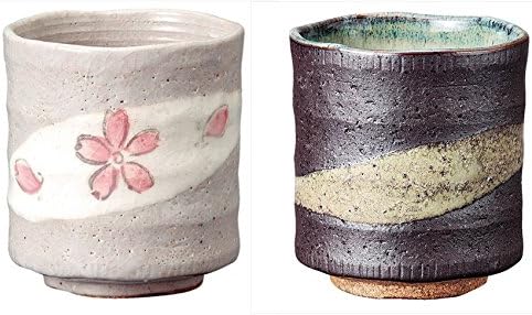 יפני תה כוסות סושי יונומי 11 נוזל אונקיות חום ופרח מוטיב יפה דפוס סט של 2