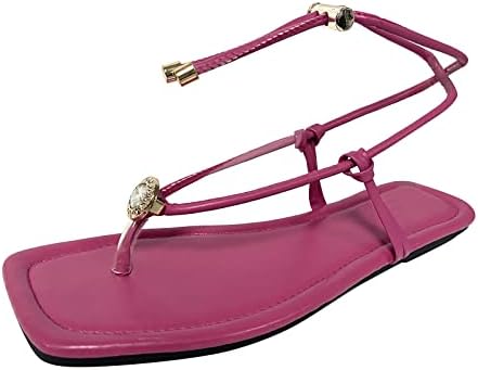 סנדלים לנשים נשים נוחות אופנה קיץ צבע אחיד עור ריינסטון כפכפים כפכפים חוף סנדלים חוף נעלי סנדל מזדמנים