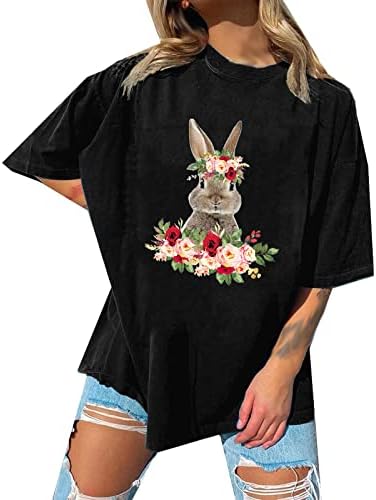 חולצות טריקו רופפות לנשים צמרות קיץ וינטג 'חולצות חולצות חג הפסחא שמח טוניקה מודפס