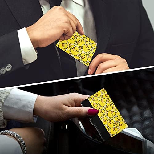 מחזיק כרטיס ביקור קריקטורה ברווז צהוב עור מפוצל & נירוסטה כרטיס מקרה, מקרה כרטיס ביקור דק כרטיס אשראי