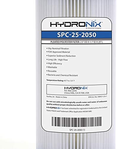 Hydronix HX-SPC-25-2050 בית אוניברסלי של מלא משקעים מסנן מים קפלים, רחיץ וניתן לשימוש חוזר, 2.5
