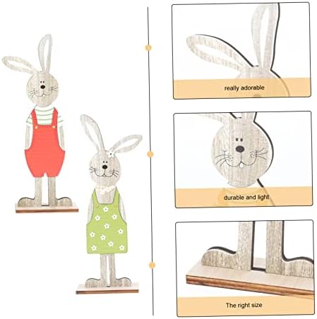 1 זוג ארנב קישוט מפצח אגוזים פסל שולחן עבודה צעצועי אביב בית תפאורה עץ שולחן דקור בודד ארנב