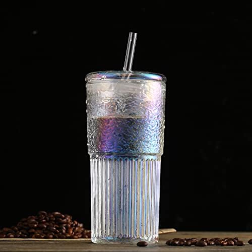 כוסות זכוכית בורוסיליקט גבוהות של קוסנו עם מכסים וקשיות זכוכית, שייק כוס קפה קר קשת 20 אונקיות