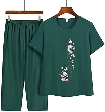 תלבושות קיץ של 2 חלקים לנשים בתוספת גודל קשישים רופפים חולצות שרוול קצרים ומכנסיים מכנסיים מערכי טרקלין