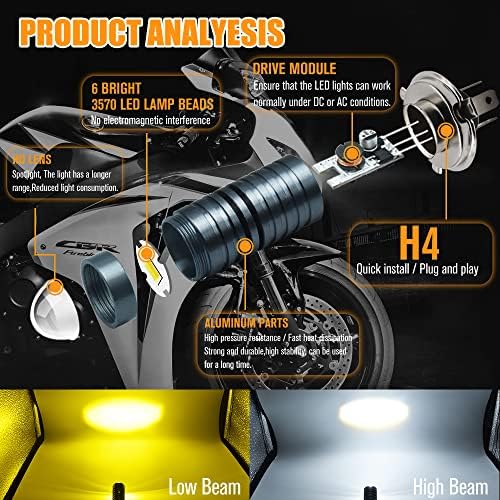 אופנוע LED של Bukerme H4, ענבר קרן נמוכה/ לבן קרן גבוהה בצבע כפול 9003 HB2 נורות פנס LED עם