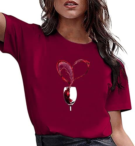 חולצות לנשים חולצות לב הדפסת אופנה שרוול קצר צווארון אופנתי מזדמן חג האהבה