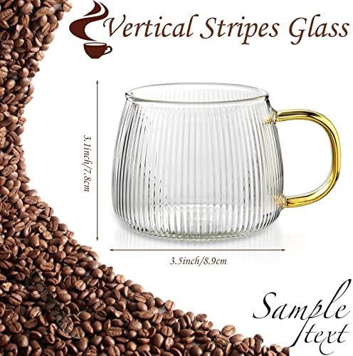 4 יחידות זכוכית ספלי קפה עם ענבר בצבע ידית 12.5 עוז אנכי פסים בורוסיליקט זכוכית ספל מצולעים קפה כוסות ברור בציר