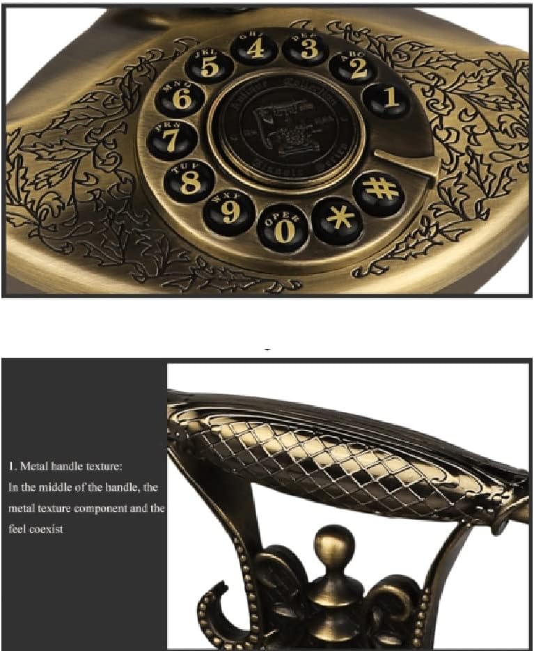 N/A שולחן וינטג 'טלפון טלפון סגנון עתיק טלפון חיוג מתכת, רינגטונים אלקטרוניים, קישוט טלפון משרד ביתי