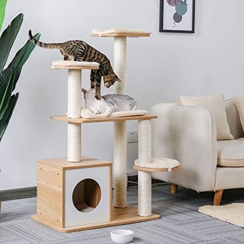 חתולי עץ מגדל הדירה עץ עם גרוד לחתולים טיפוס עץ צעצועי הגנה על ריהוט קן