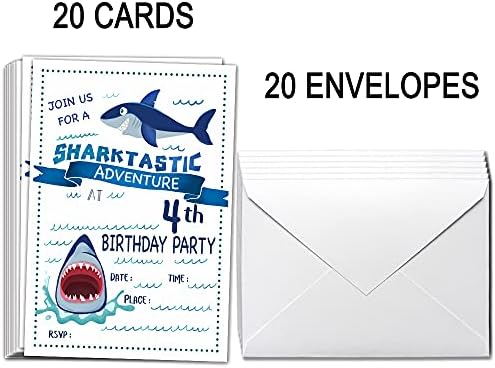 ukebobo הזמנות למסיבת יום הולדת 4 עם מעטפות-הזמנות למסיבת יום הולדת של כריש, קישוטים למסיבות כריש-20