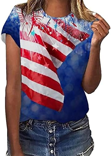 חולצת דגל אמריקאית חולצות פטריוטיות חולצות נשים 4 ביולי חולצה ראגלן שרוול קצר כוכבי קיץ פסים עליונים