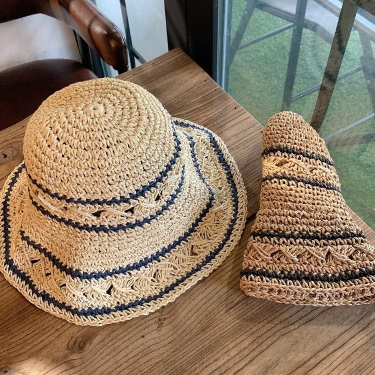 כובע Zsedp כובע ארוג נקבה קיץ שמש מגן כובע מתקפל הגנה על שמש שוליים נשים