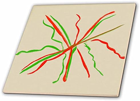 3תמונת ורדים של ציור מודרני של קווים אדומים וירוקים-אריחים